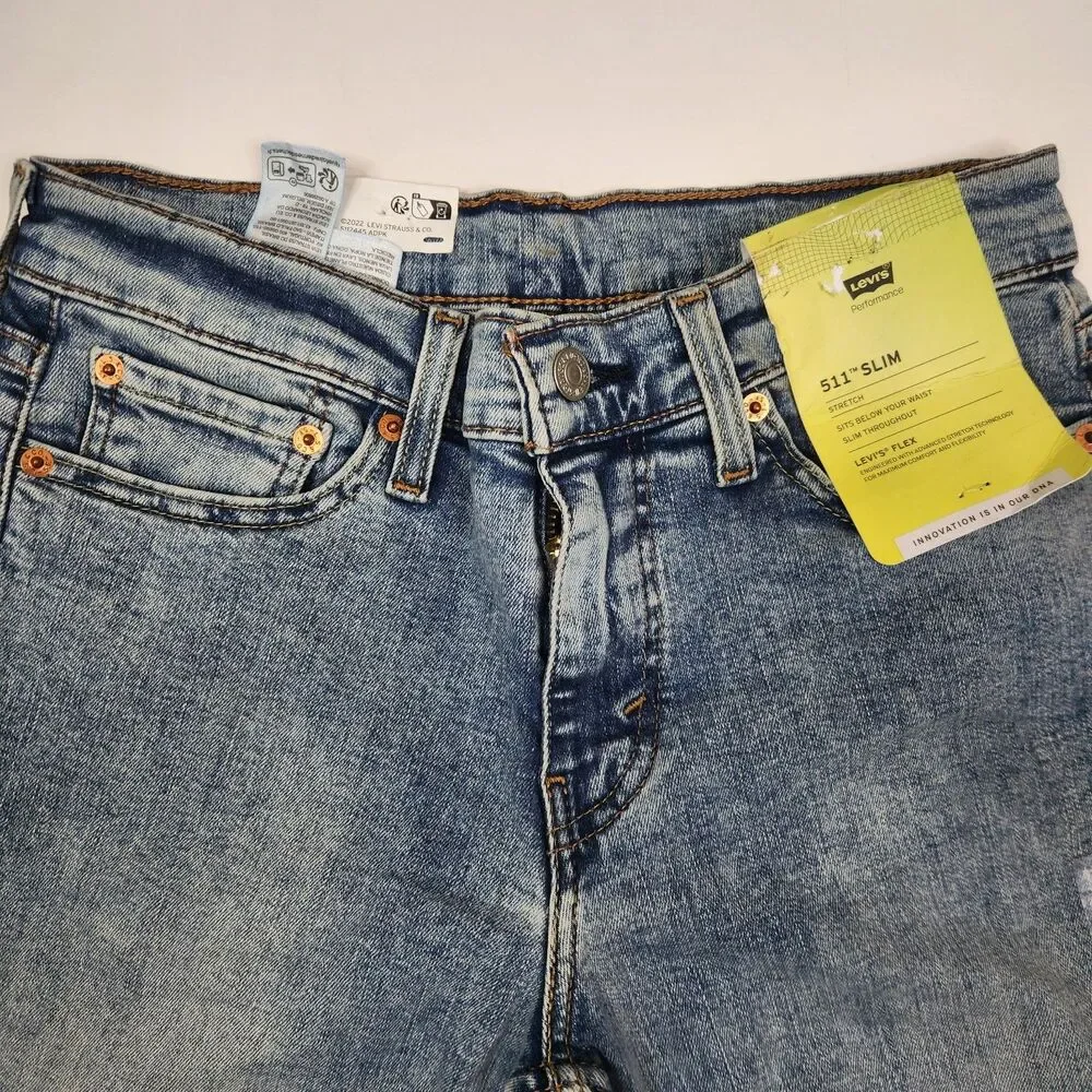 NEW Levi's Flex Mens 511 Stretch Slim Fit 5 Pocket Light Wash Jeans 29x30